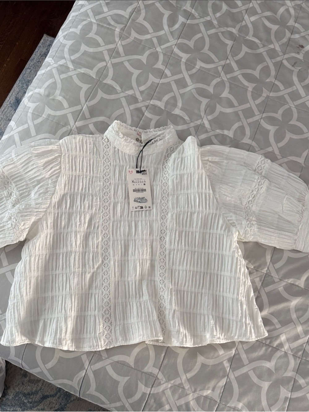 White Lace-Trim Peasant Top